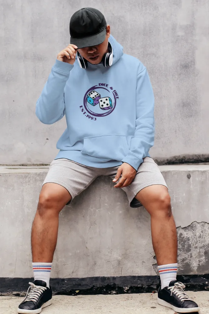 Dice Baby Blue Printed Hoodie for men