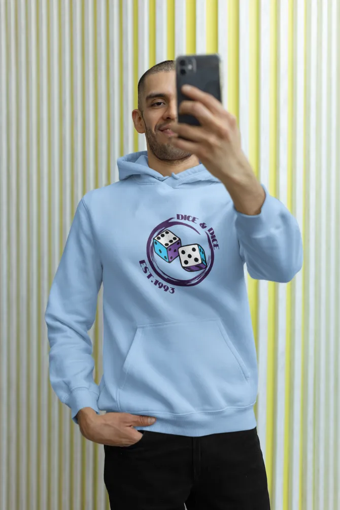 Dice Baby Blue Printed Hoodie for men