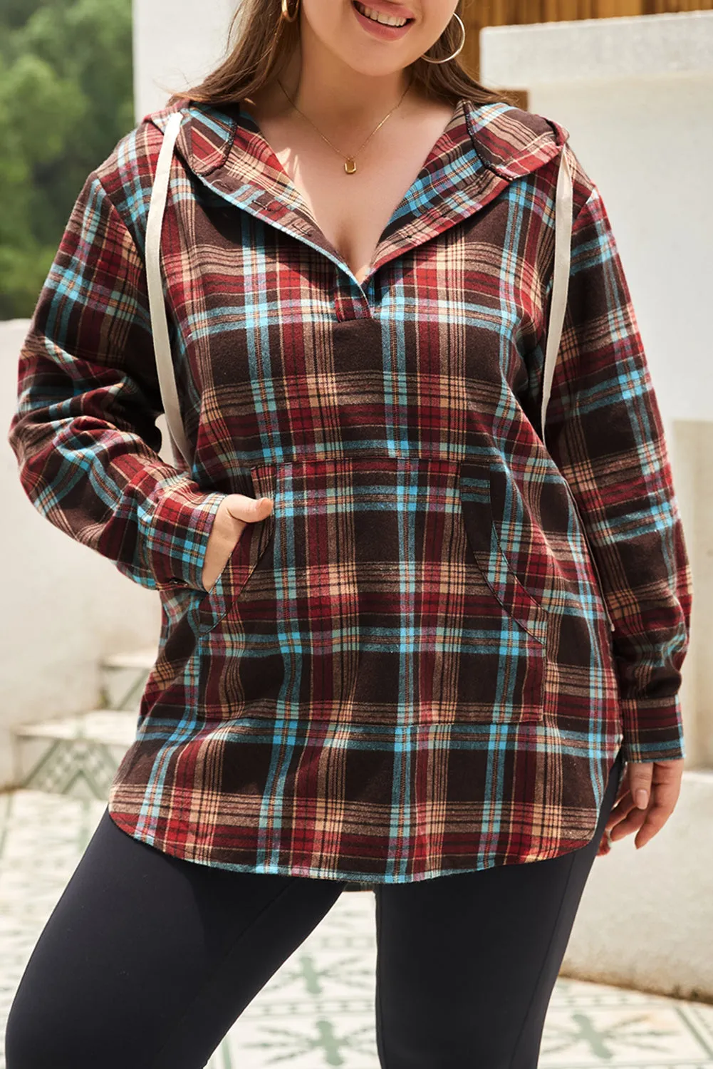 Plus Size Plaid Kangaroo Hoodie