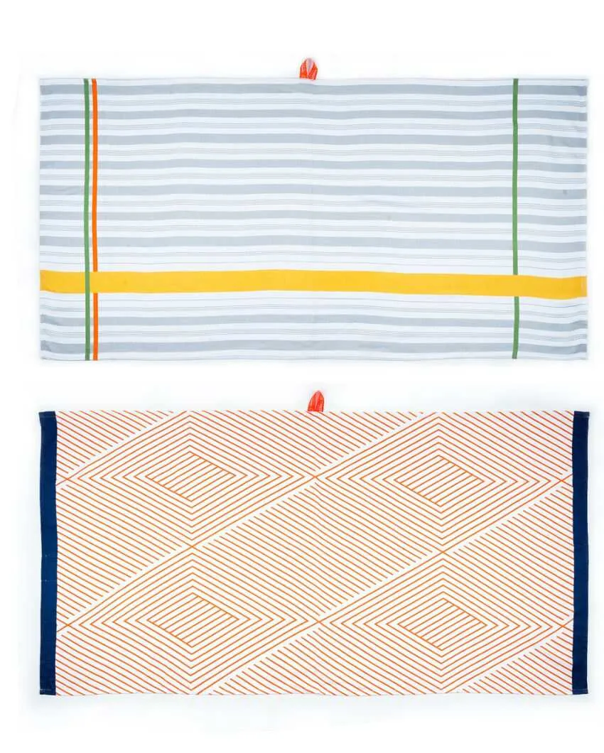 Tangerine Dream And Just Stripes Bamboo Bath Towels | Set Of 2 | 55 X 27 inches | Get a Freebie